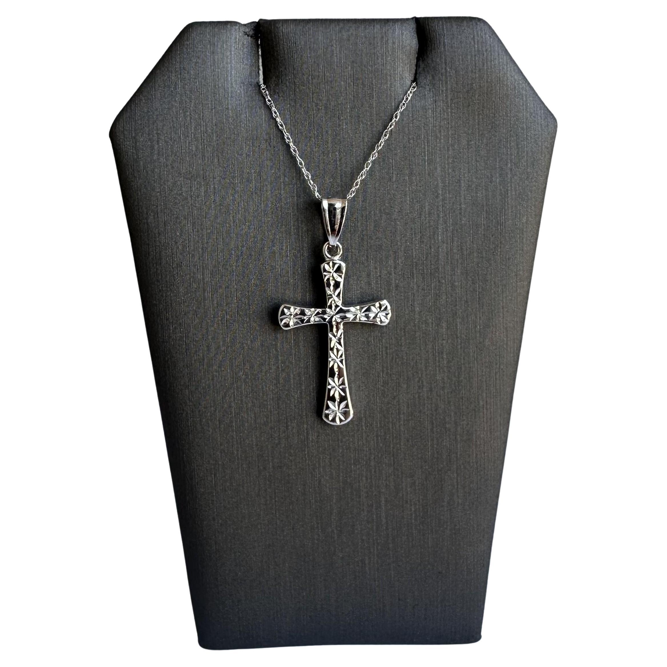 14kt White Gold Cross Necklace - 18" Length, 15/16 x 5/8" Cross, New Condition