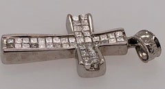 14 Karat White Gold Cross Pendant with Square Cushion Diamond 1.00 TDW