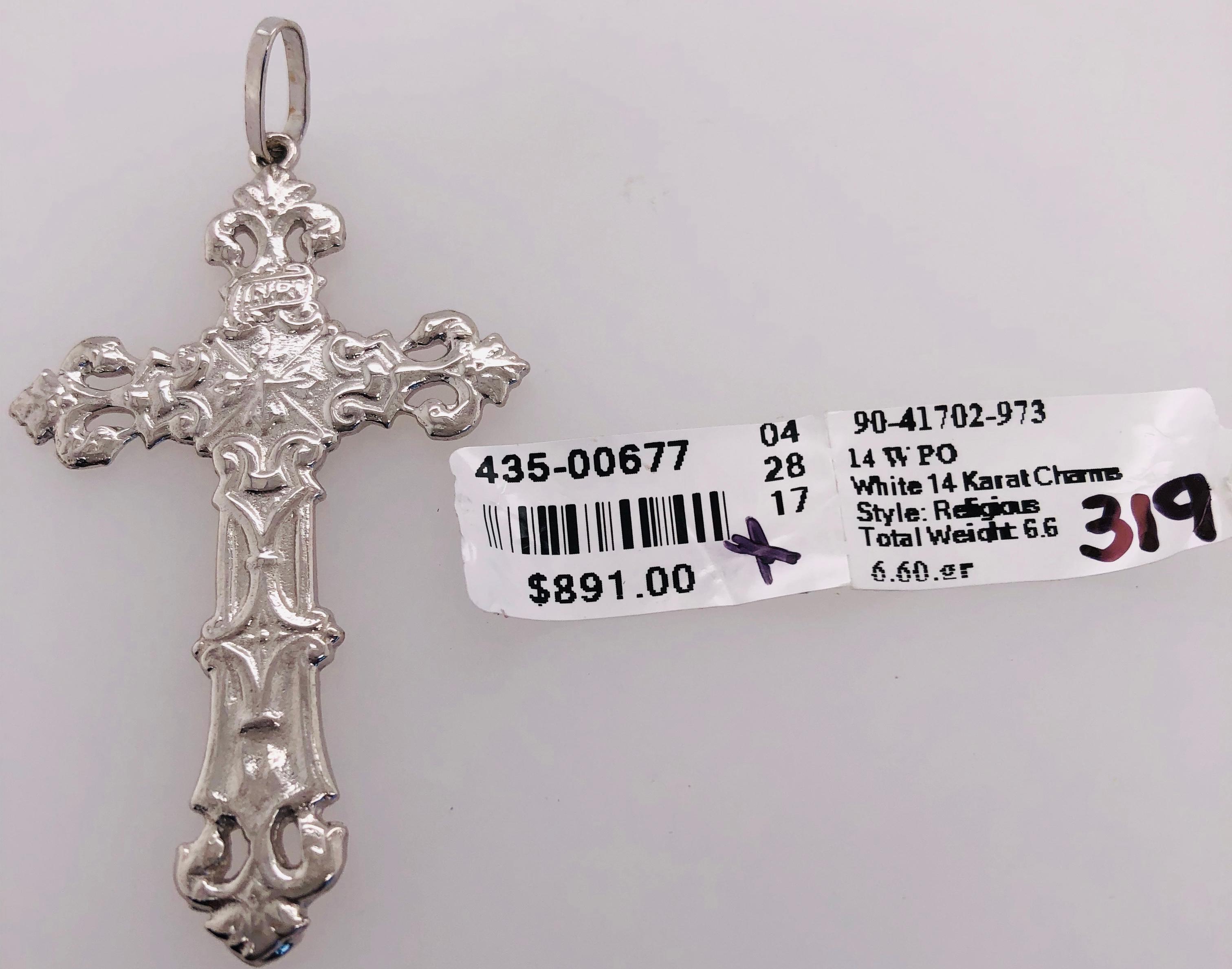 14 Karat Weißgold Kreuz / Religiöser Anhänger im Angebot 1