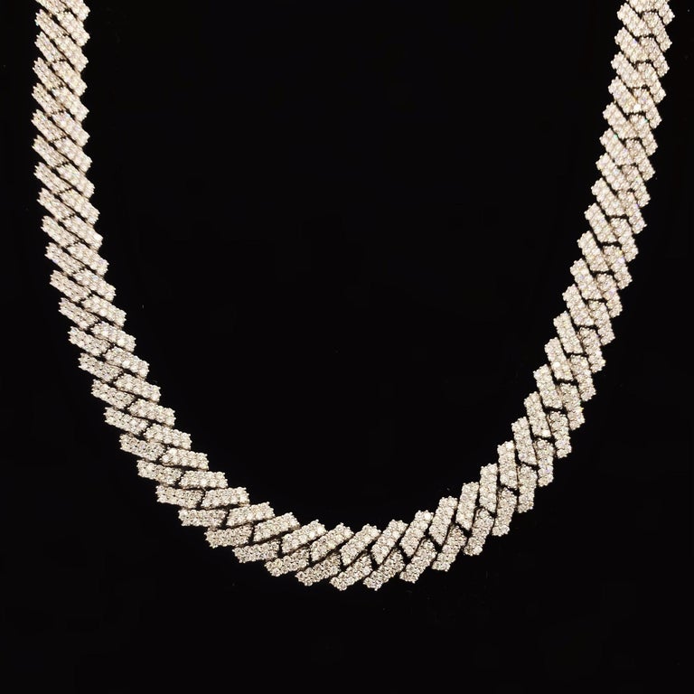 14kt White Gold Cuban Link Chain with 25.10ct Diamonds For Sale at 1stDibs