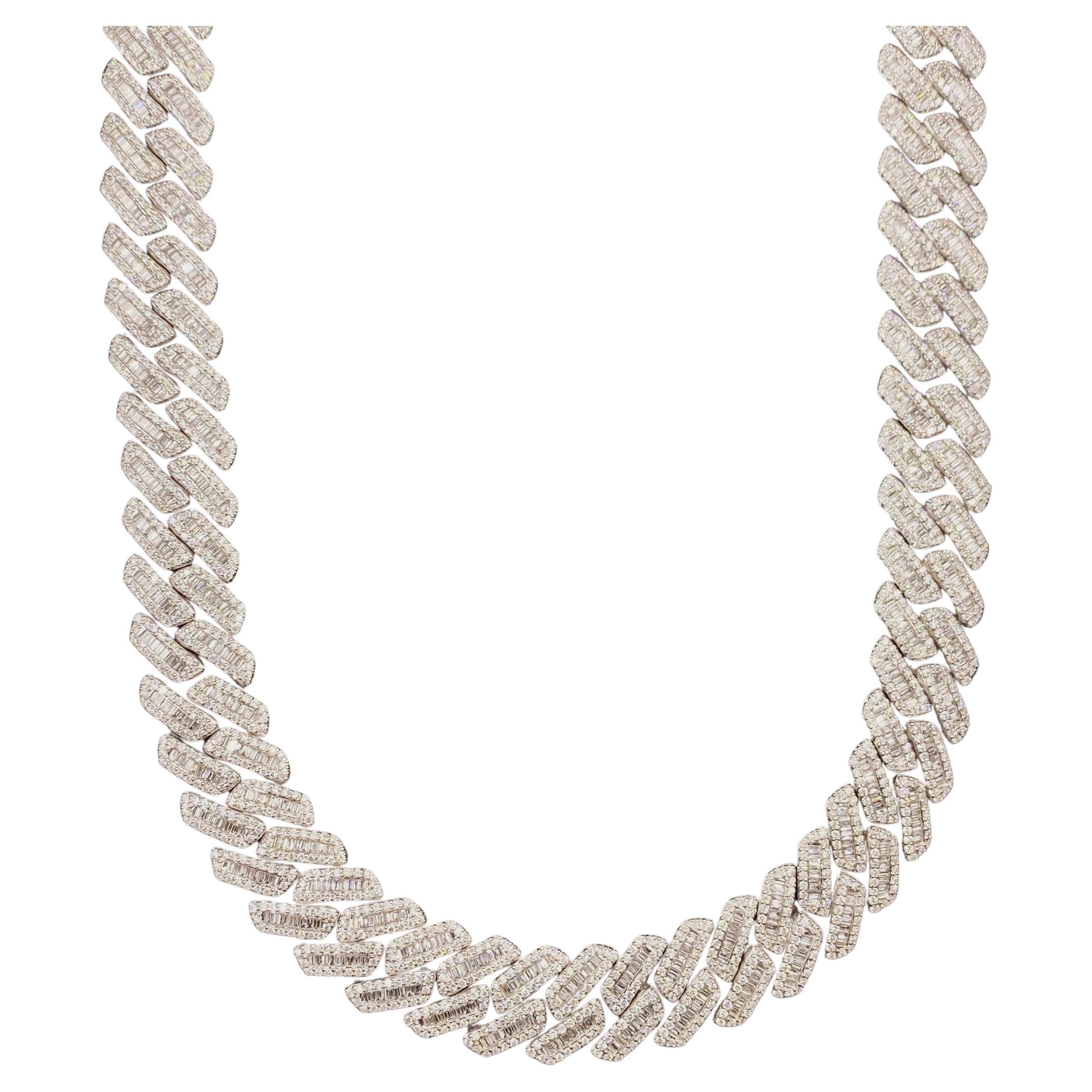 14kt White Gold Cuban Link Chain with 31.20ct Diamonds For Sale