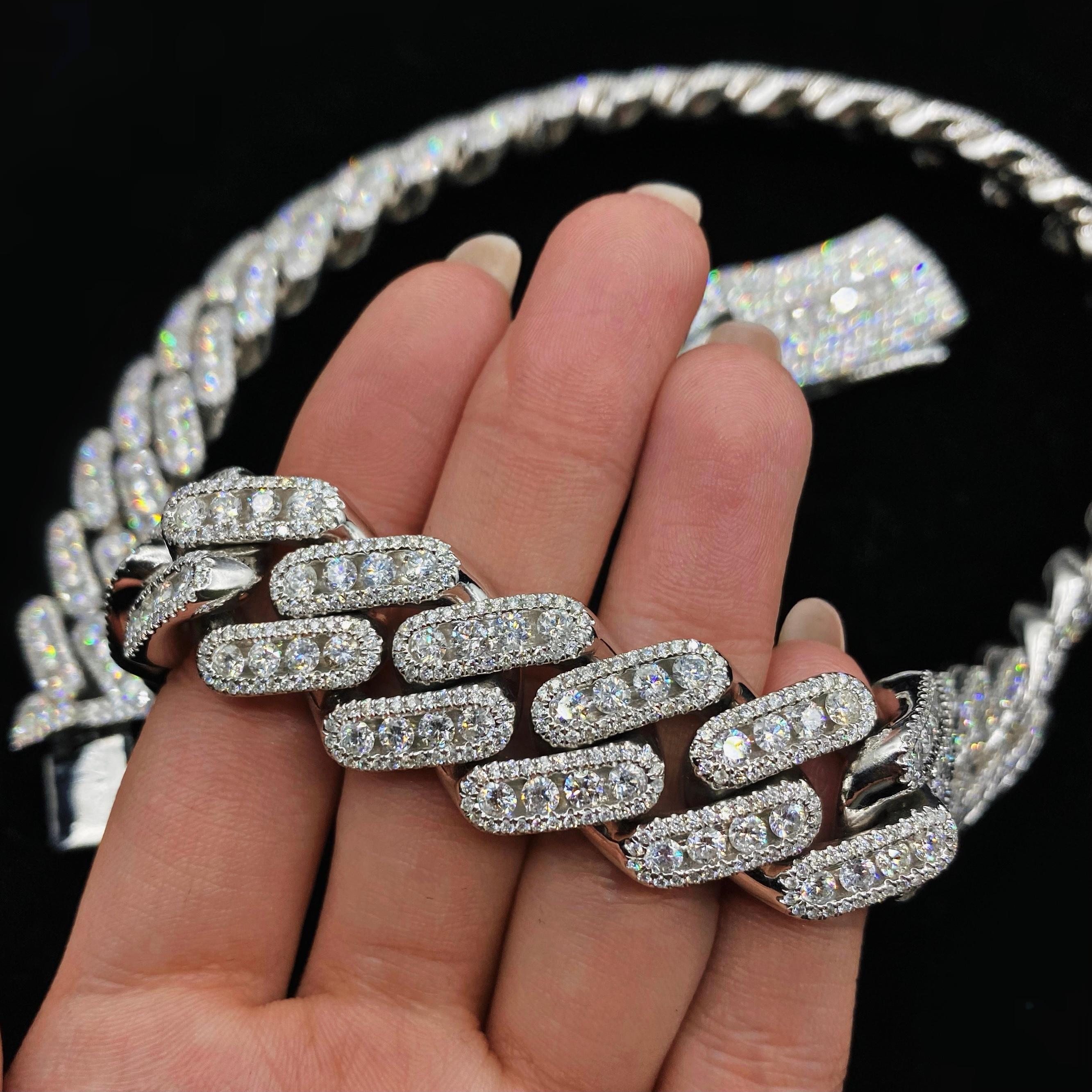 14kt White Gold Cuban Link Chain With 52.0ct Diamonds  For Sale 1