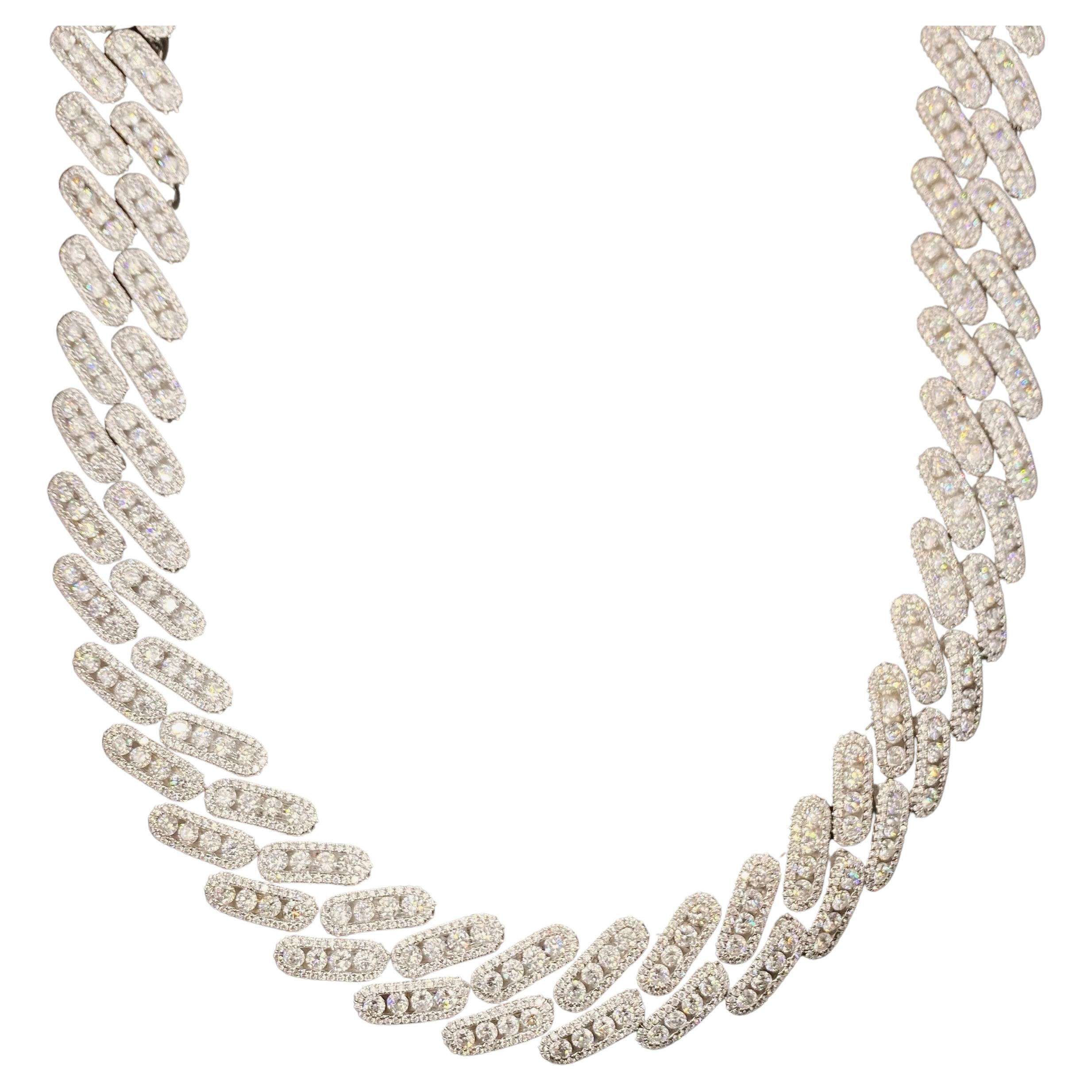 14kt White Gold Cuban Link Chain With 52.0ct Diamonds  For Sale
