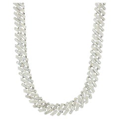 Used 14kt White Gold Cuban Link Chain with 55.0ct Diamonds