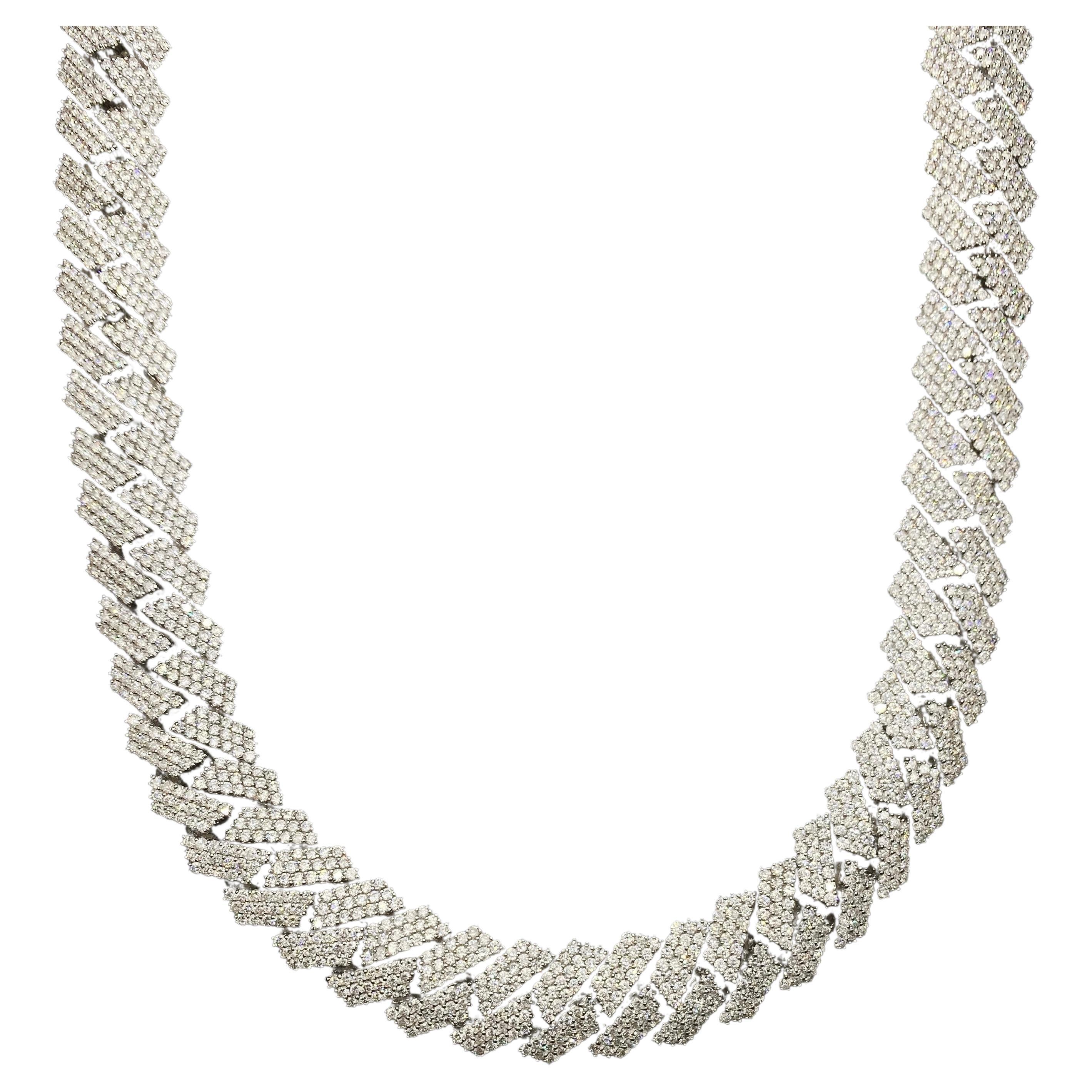 14kt White Gold Cuban Link Chain With 62.30ct Diamonds  For Sale