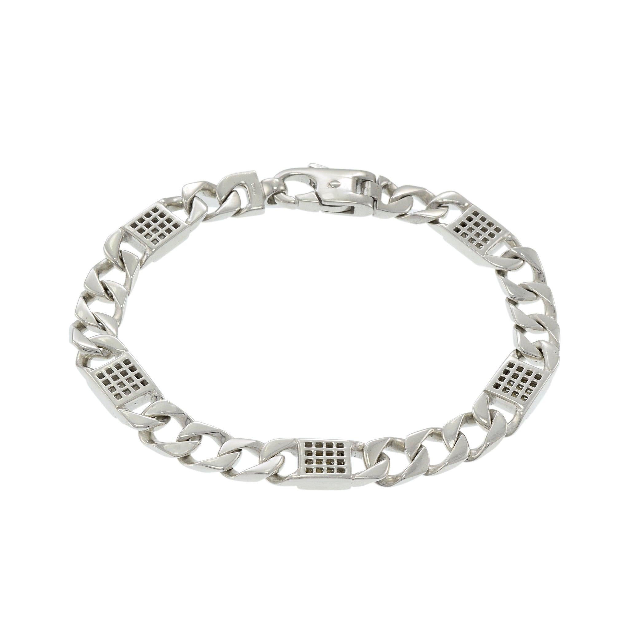 Bracciale da uomo con diamanti a maglie cubane in oro bianco 14KT in vendita 4