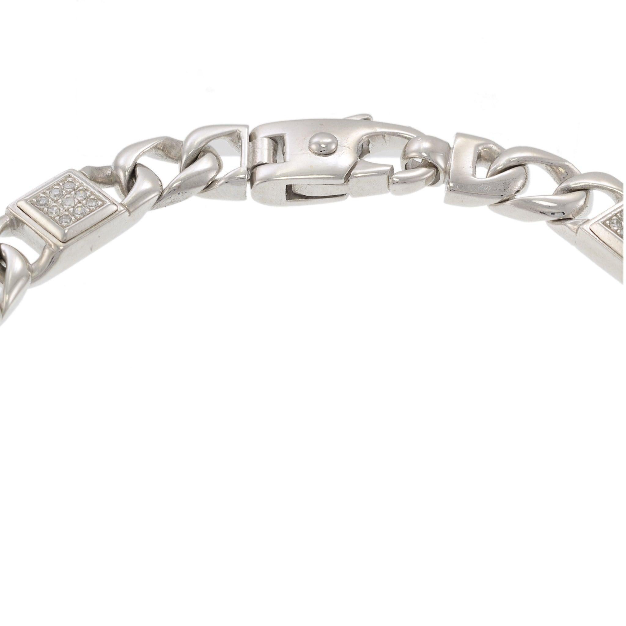 Taglio singolo Bracciale da uomo con diamanti a maglie cubane in oro bianco 14KT in vendita