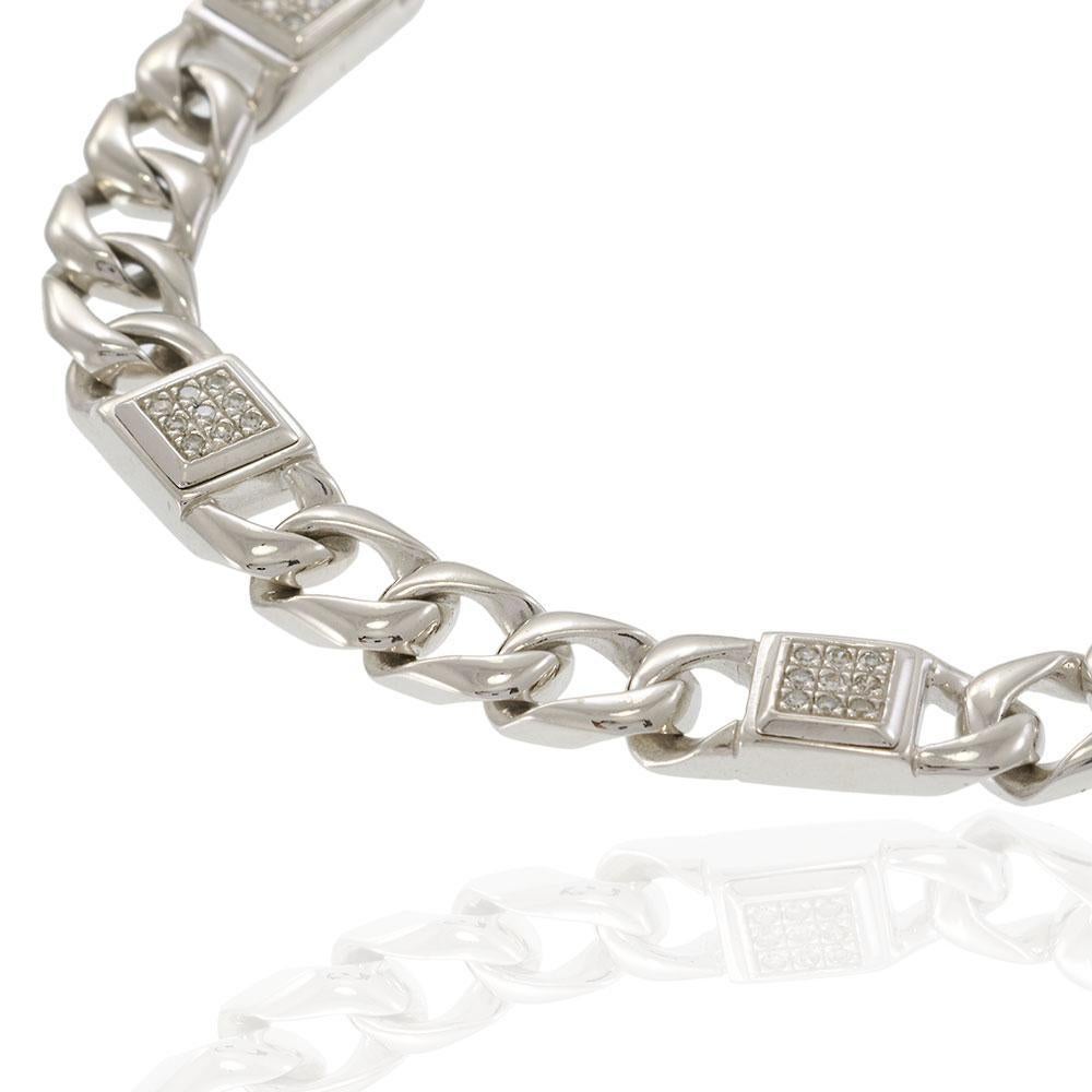Bracciale da uomo con diamanti a maglie cubane in oro bianco 14KT In condizioni Nuovo in vendita a New York, NY