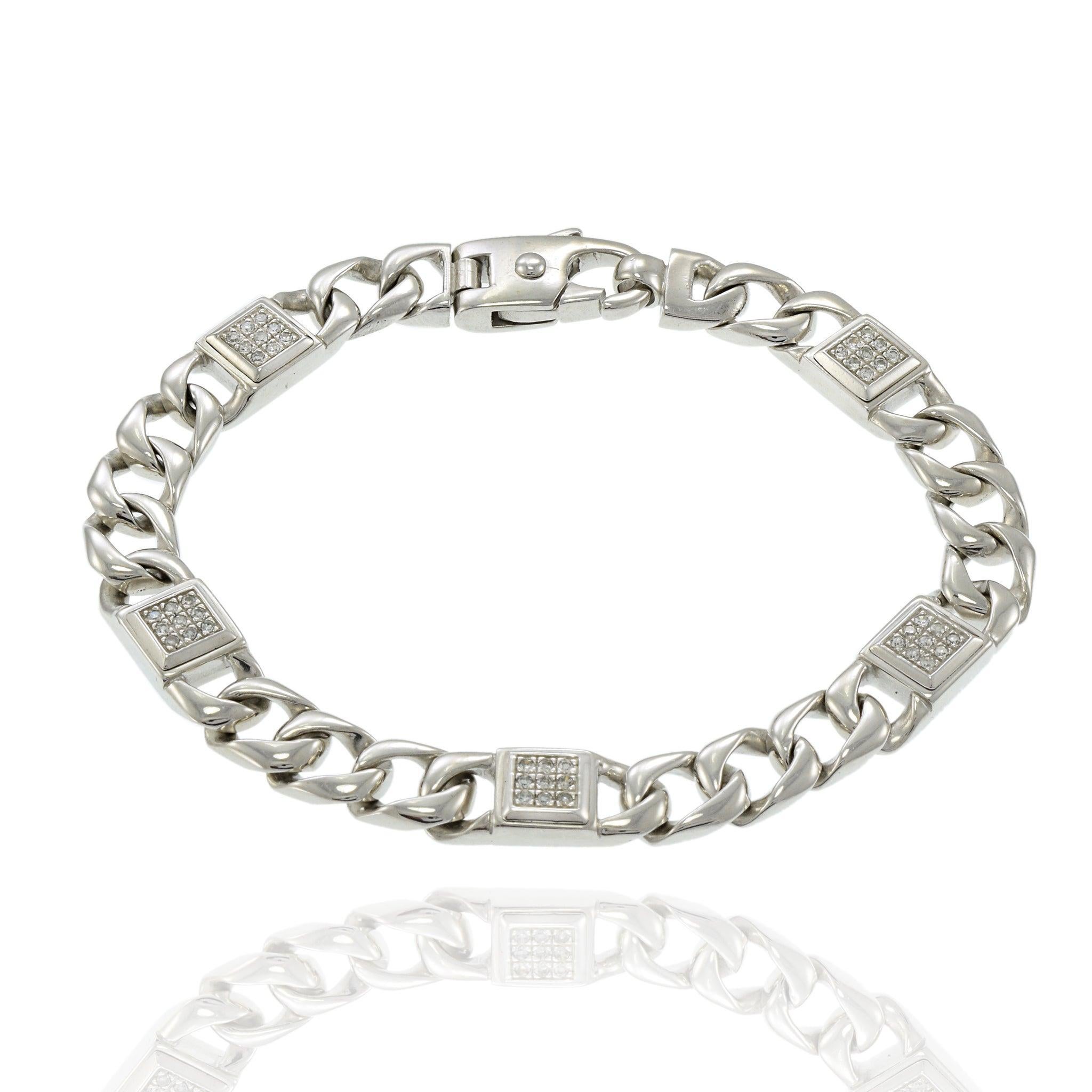 Uomo Bracciale da uomo con diamanti a maglie cubane in oro bianco 14KT in vendita