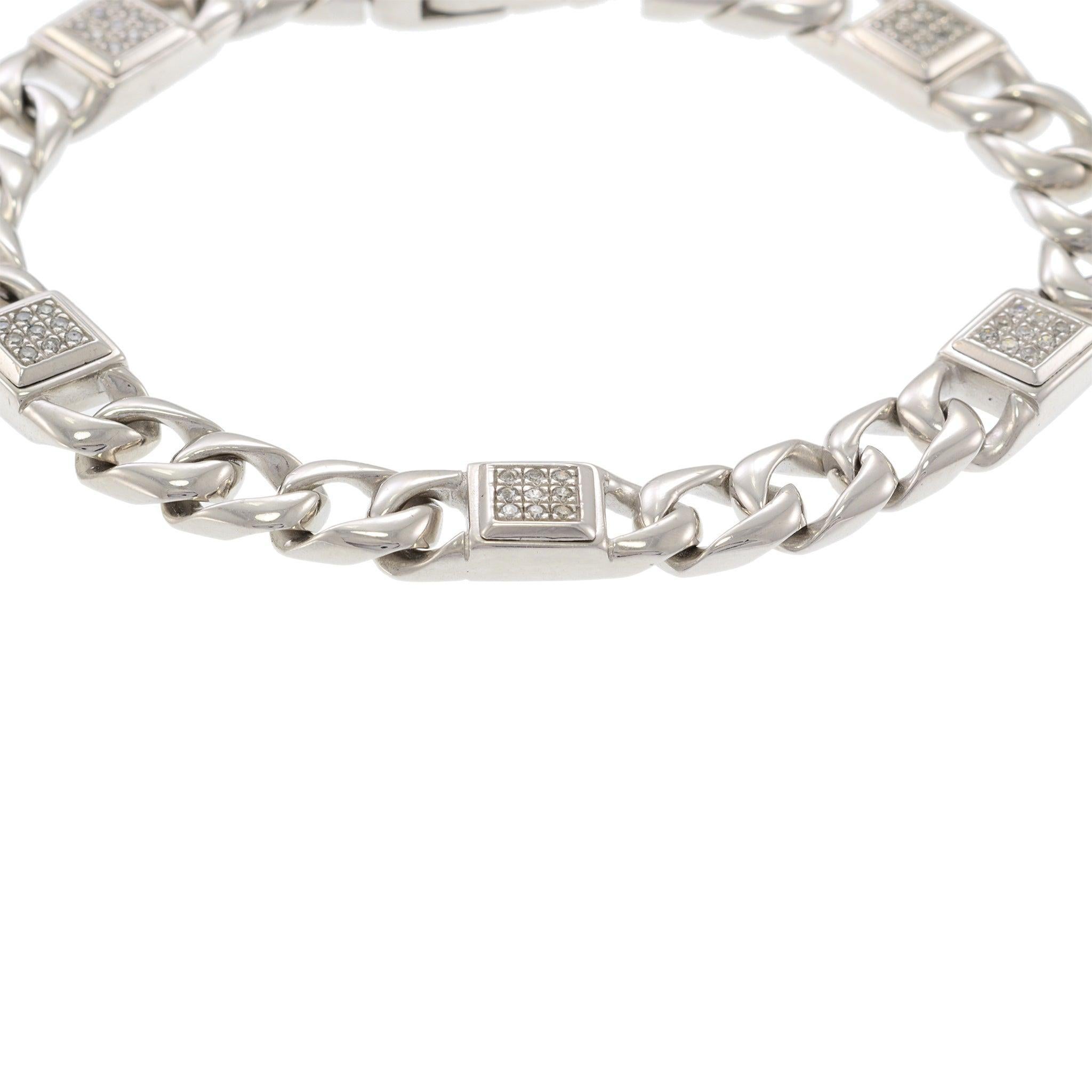 Bracciale da uomo con diamanti a maglie cubane in oro bianco 14KT in vendita 1
