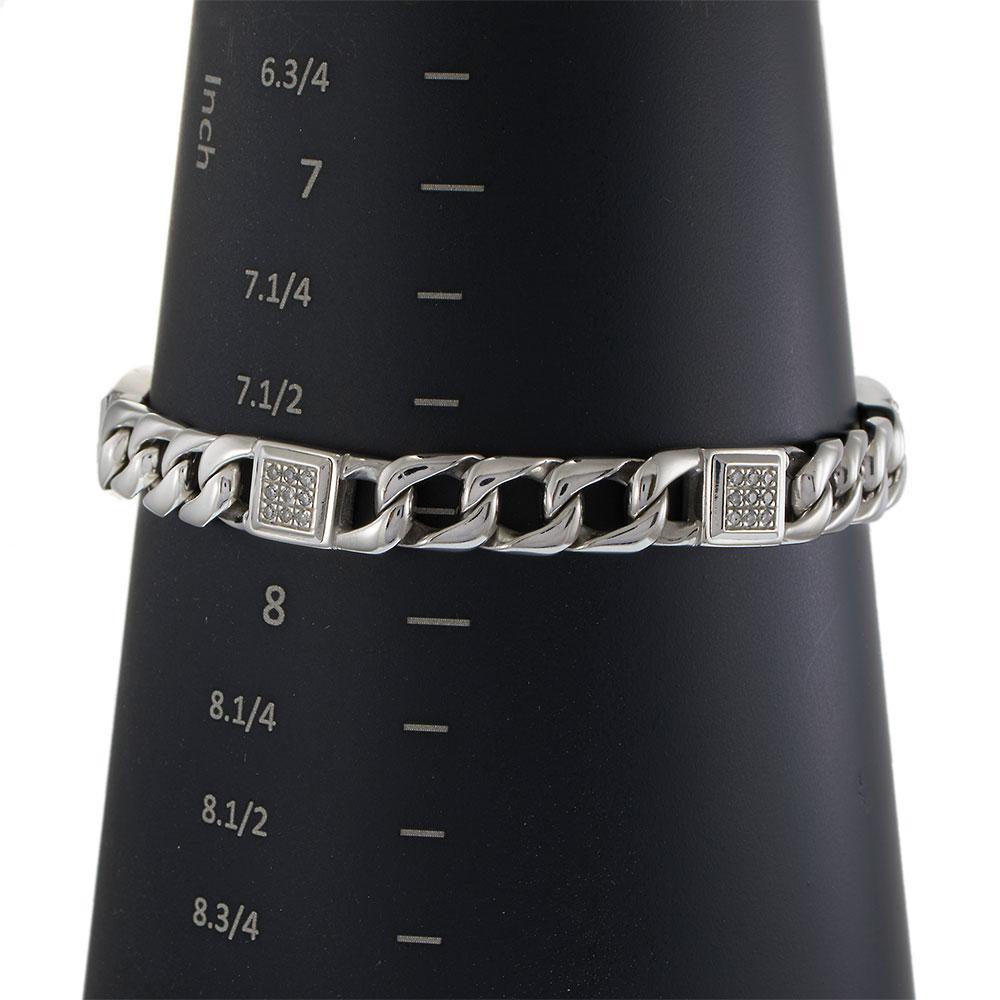 Bracciale da uomo con diamanti a maglie cubane in oro bianco 14KT in vendita 2