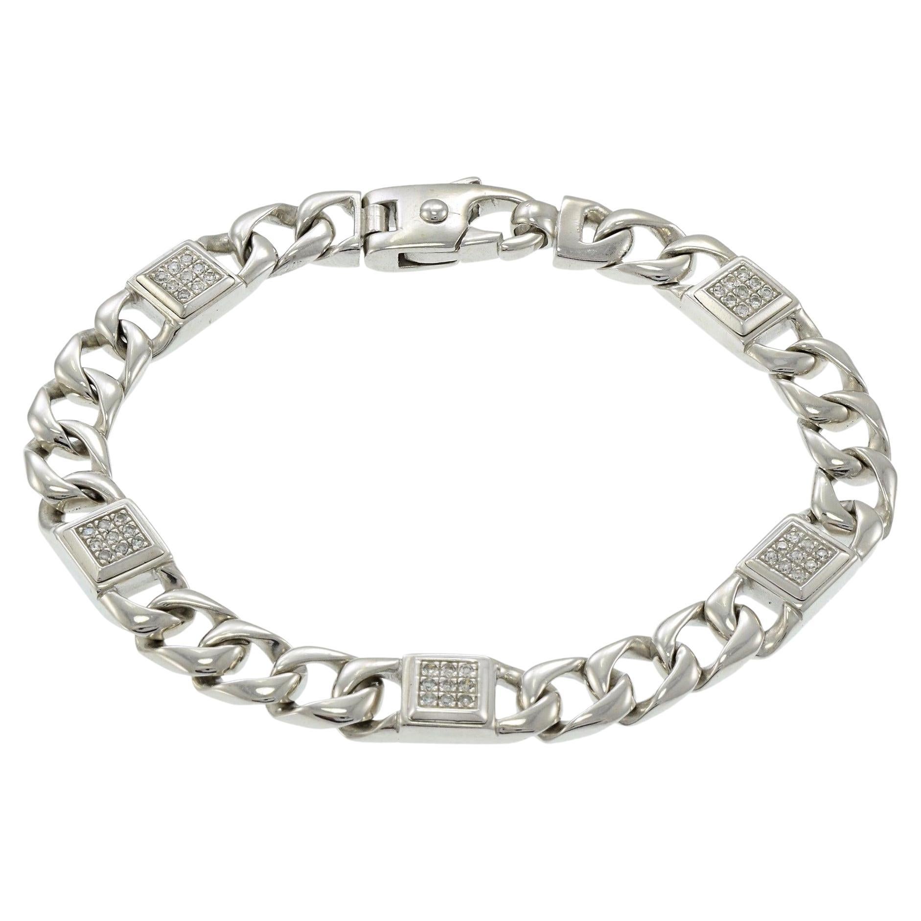 Bracciale da uomo con diamanti a maglie cubane in oro bianco 14KT