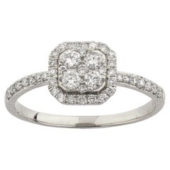 14KT White Gold Cushion Cluster Halo 0.51ct Diamond Ring