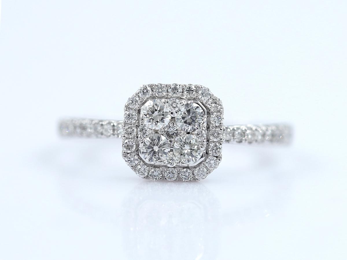 14KT Weißgold Cushion Cluster Halo Diamant Ring (Zeitgenössisch) im Angebot