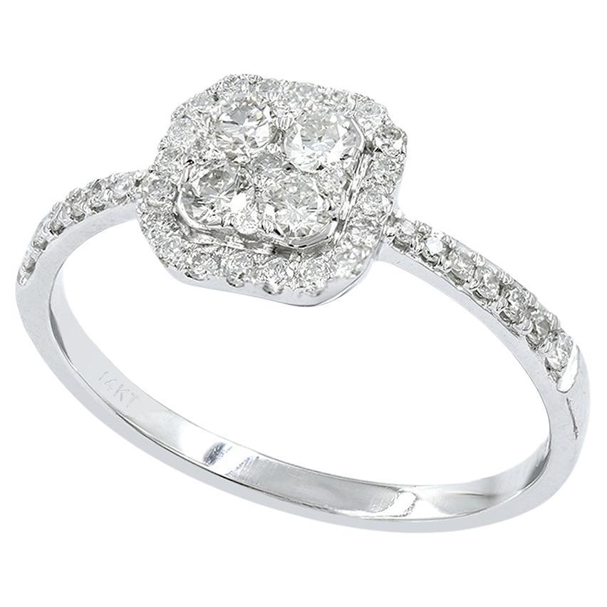 14KT White Gold Cushion Cluster Halo Diamond Ring