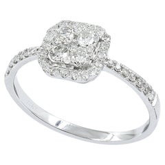 14KT White Gold Cushion Cluster Halo Diamond Ring