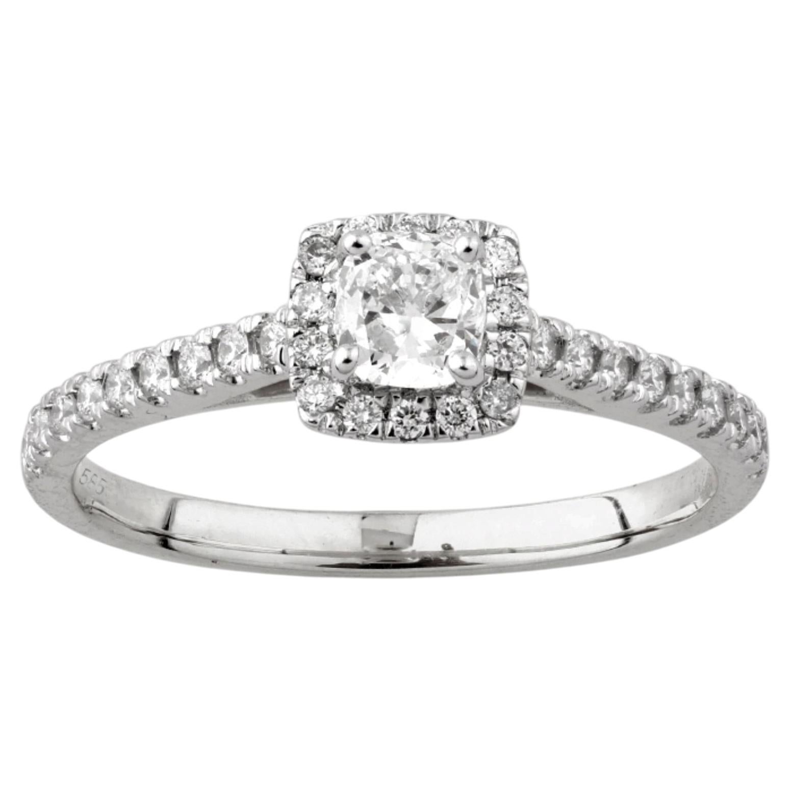 14KT White Gold Cushion Cut Diamond Halo Engagement Ring