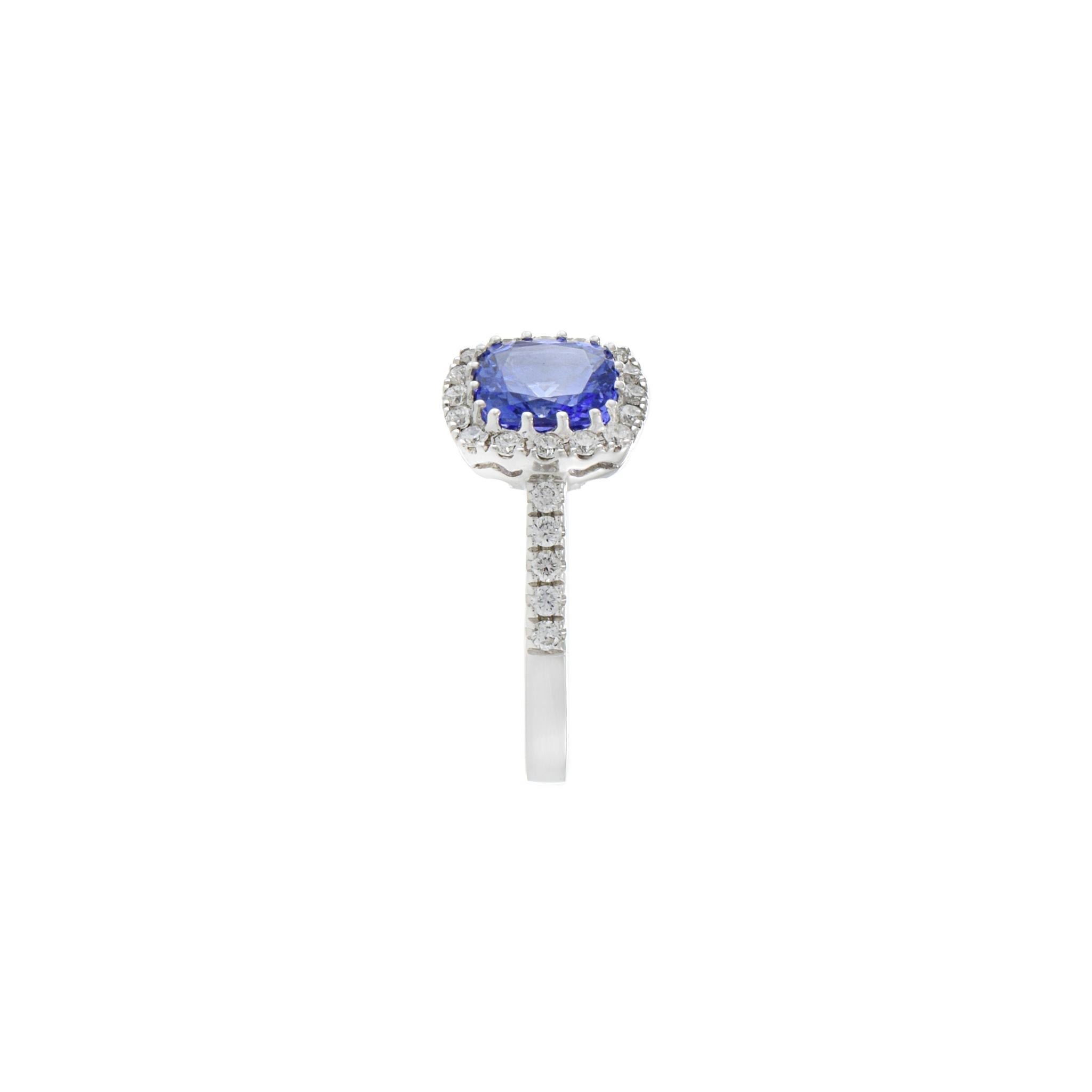14KT White Gold Cushion Tanzanite And Diamond Ring For Sale 2