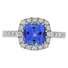 14KT White Gold Cushion Tanzanite And Diamond Ring