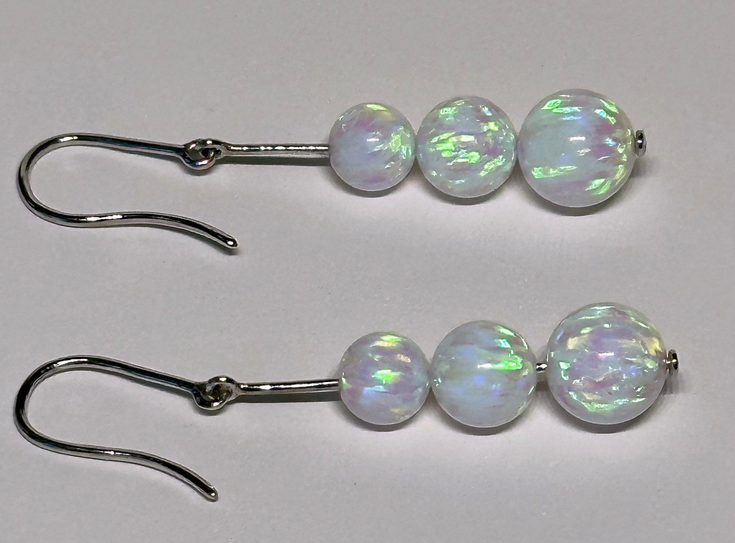 14kt White Gold Dangle Earrings set with cultured Opals For Sale 6