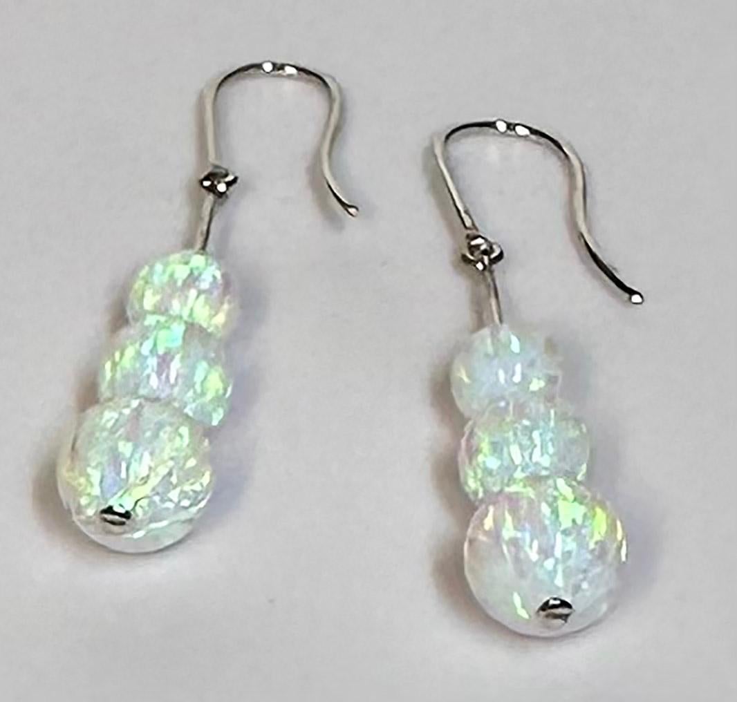 Women's 14kt White Gold Dangle Earrings set with cultured Opals For Sale