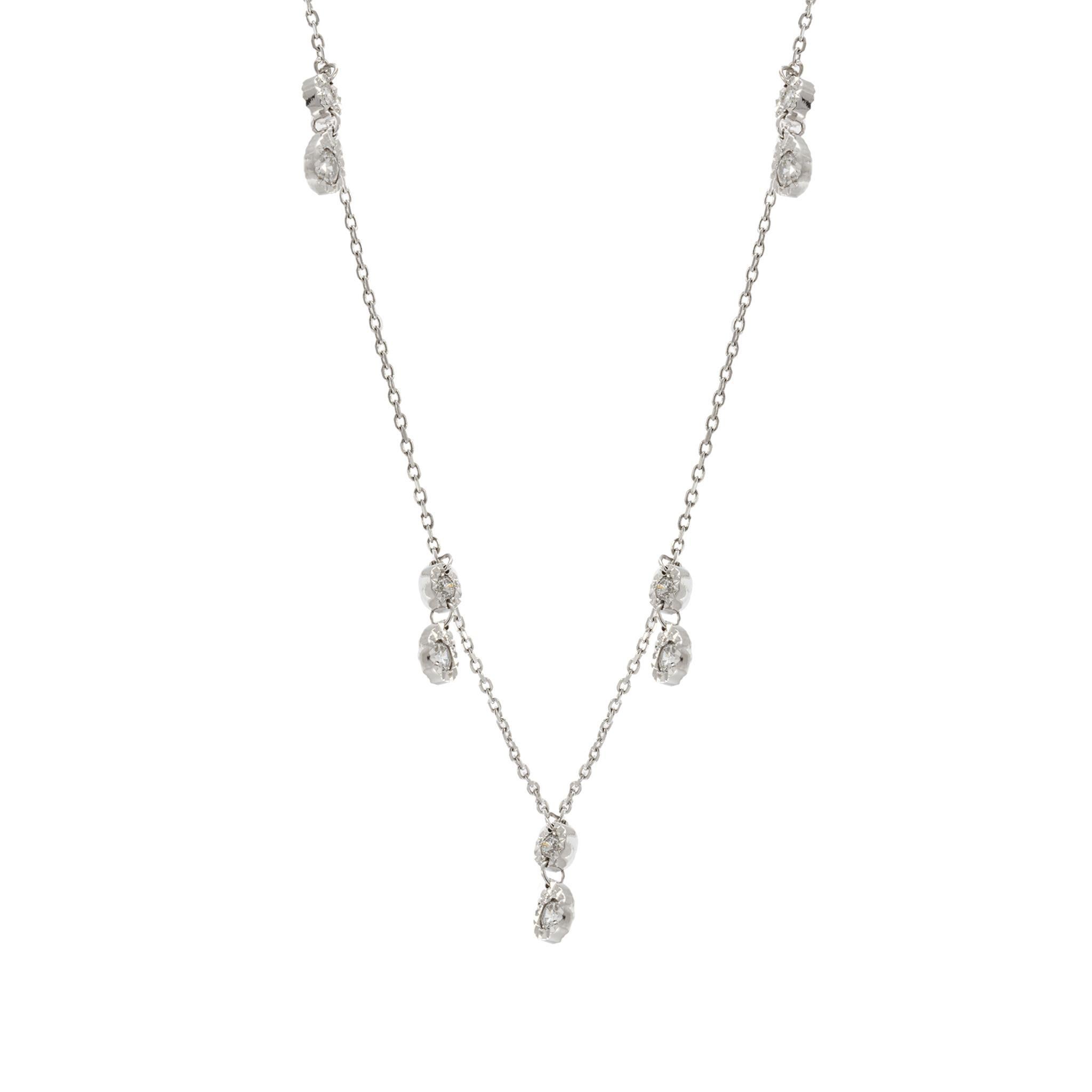 Round Cut 14KT White Gold Dangling Diamond Necklace For Sale