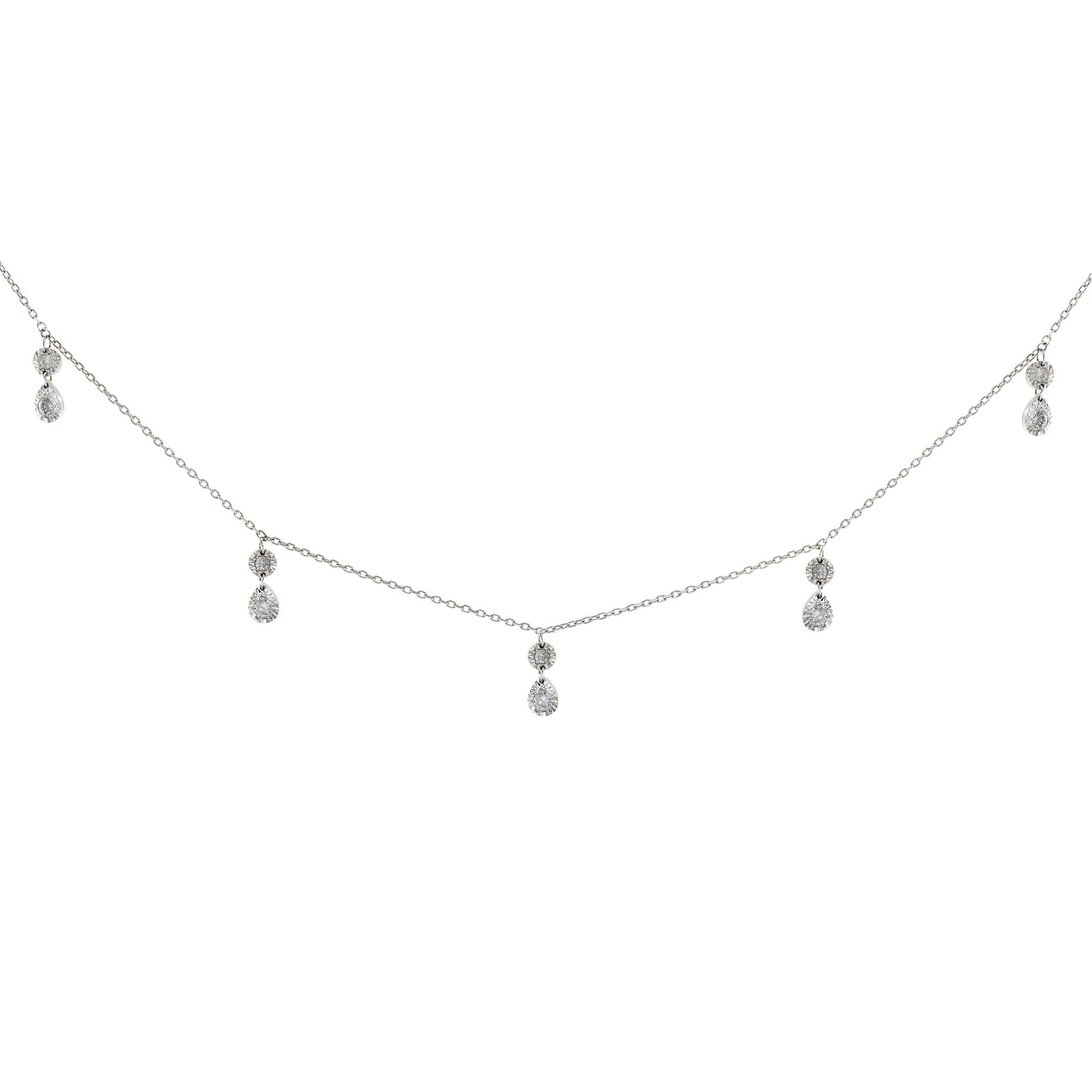 14KT White Gold Dangling Diamond Necklace In New Condition For Sale In New York, NY