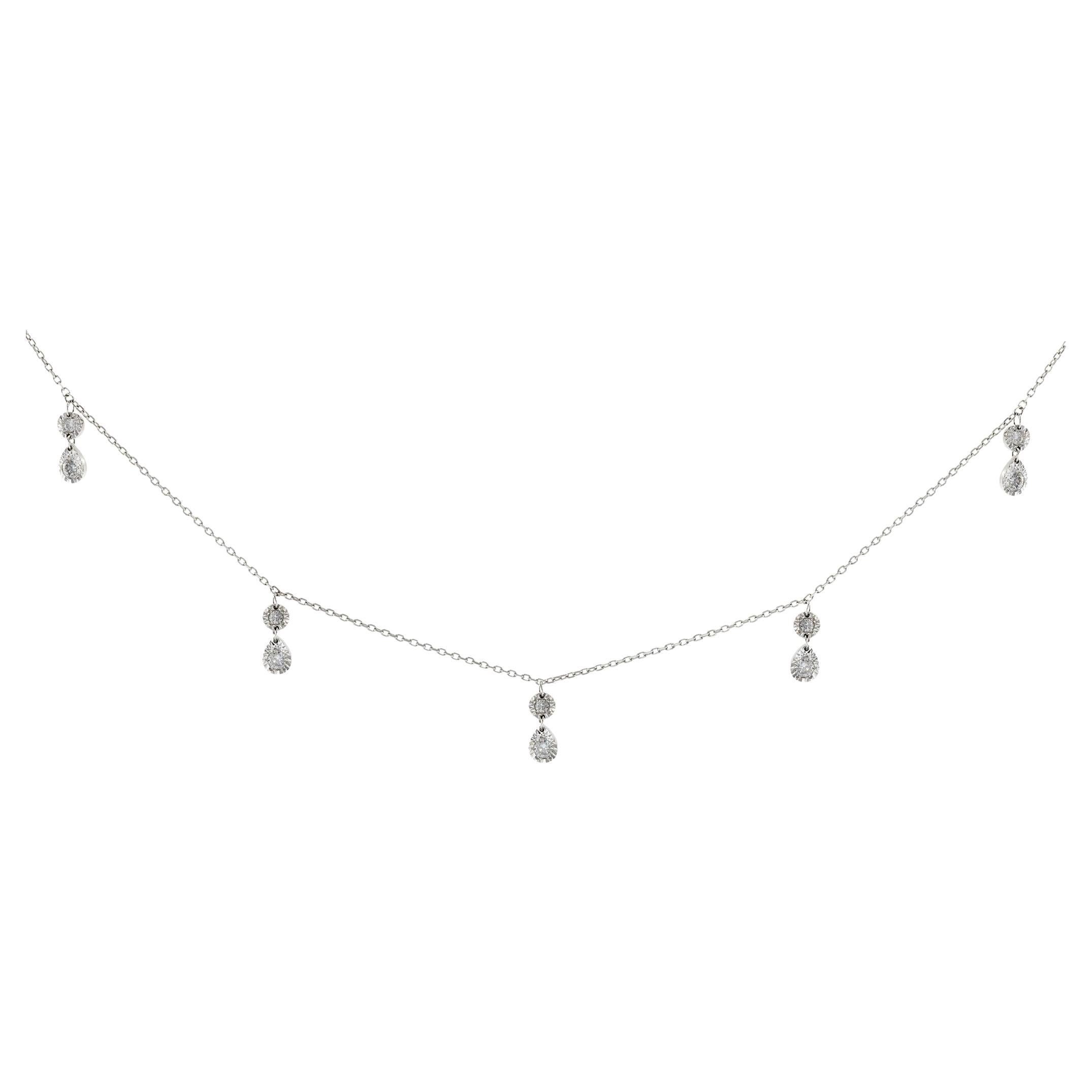 14KT White Gold Dangling Diamond Necklace For Sale