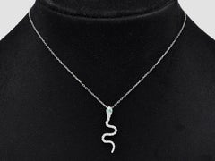14KT White Gold Diamond and Emerald Snake Pendant Necklace