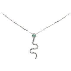 14KT White Gold Diamond and Emerald Snake Pendant Necklace