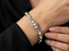14kt White Gold Diamond and Pearl Bracelet, Circa 1950s–1970s