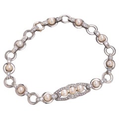 14kt Weißgold Diamant- und Perlenarmband, CIRCA 1950-1970er Jahre