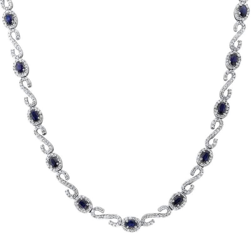 Rough Cut 14kt White Gold Diamond and Sapphire Necklace with 3.00ct Diamonds For Sale