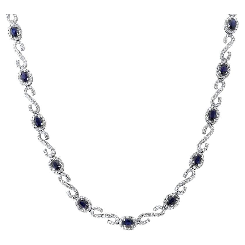 14kt White Gold Diamond and Sapphire Necklace with 3.00ct Diamonds For Sale
