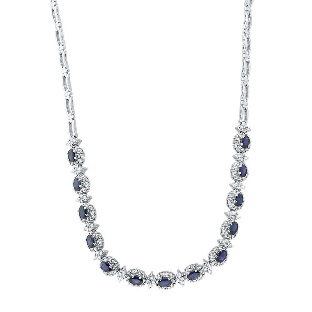 Oval Cut 14kt White Gold Diamond and Sapphire Necklace with 4.00ct Diamonds For Sale