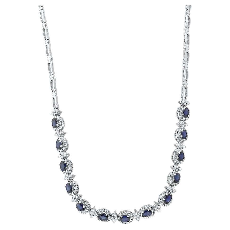 14kt White Gold Diamond and Sapphire Necklace with 4.00ct Diamonds For Sale