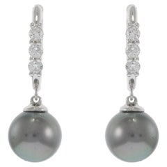 14KT White Gold Diamond and Tahitian Pearl Huggie Earrings