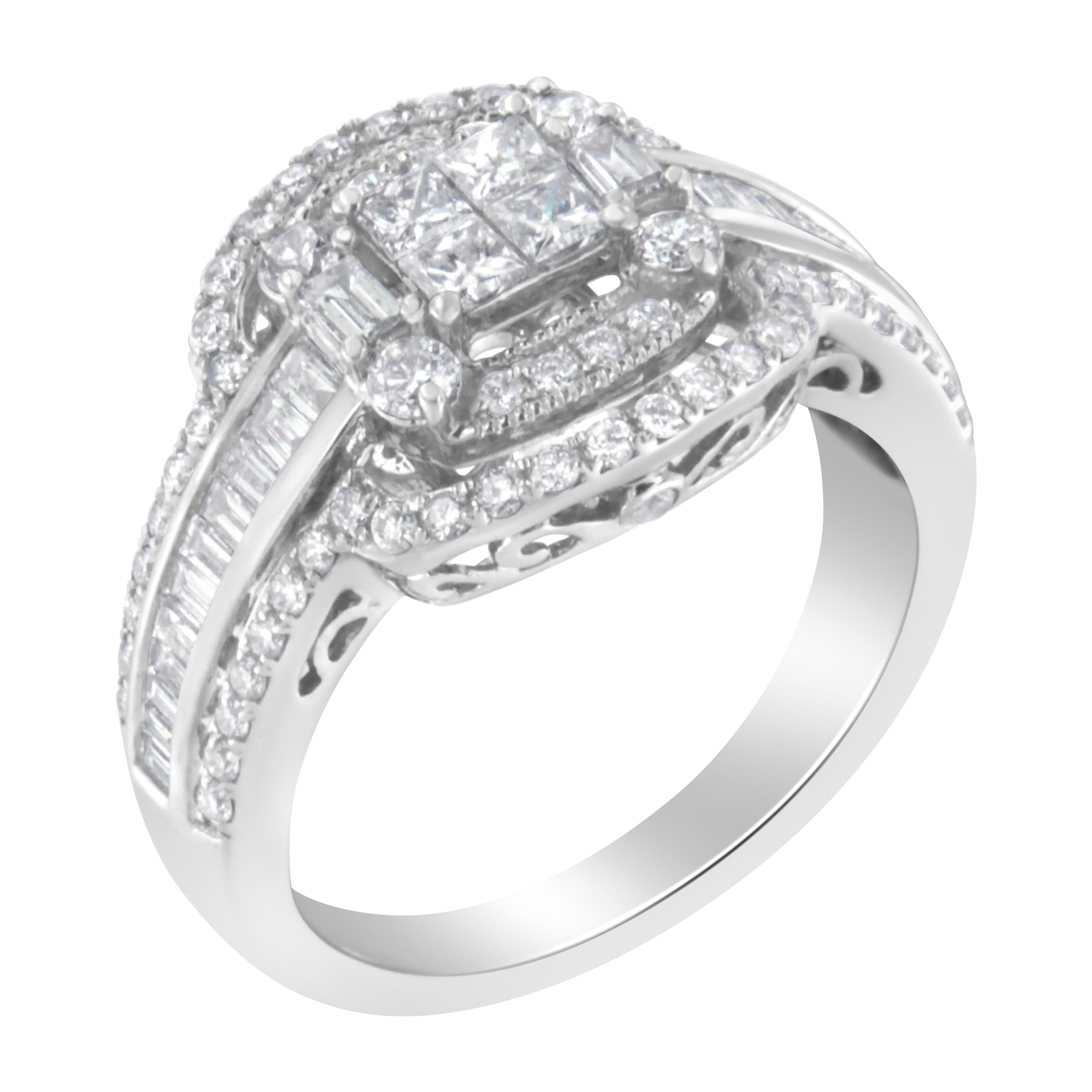 Moderno Anello Cocktail con diamanti in oro bianco 14KT (1 1/4 cttw, colore H-I, purezza SI2-I1) in vendita