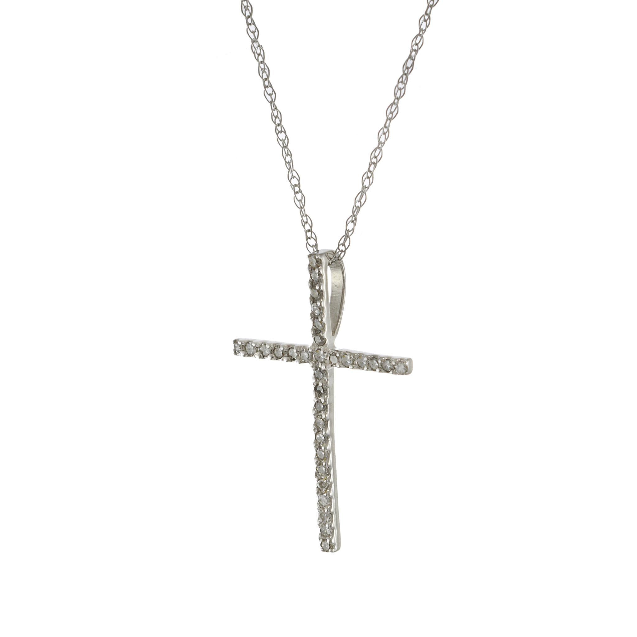 Moderno Collana a croce con diamanti in oro bianco 14KT in vendita