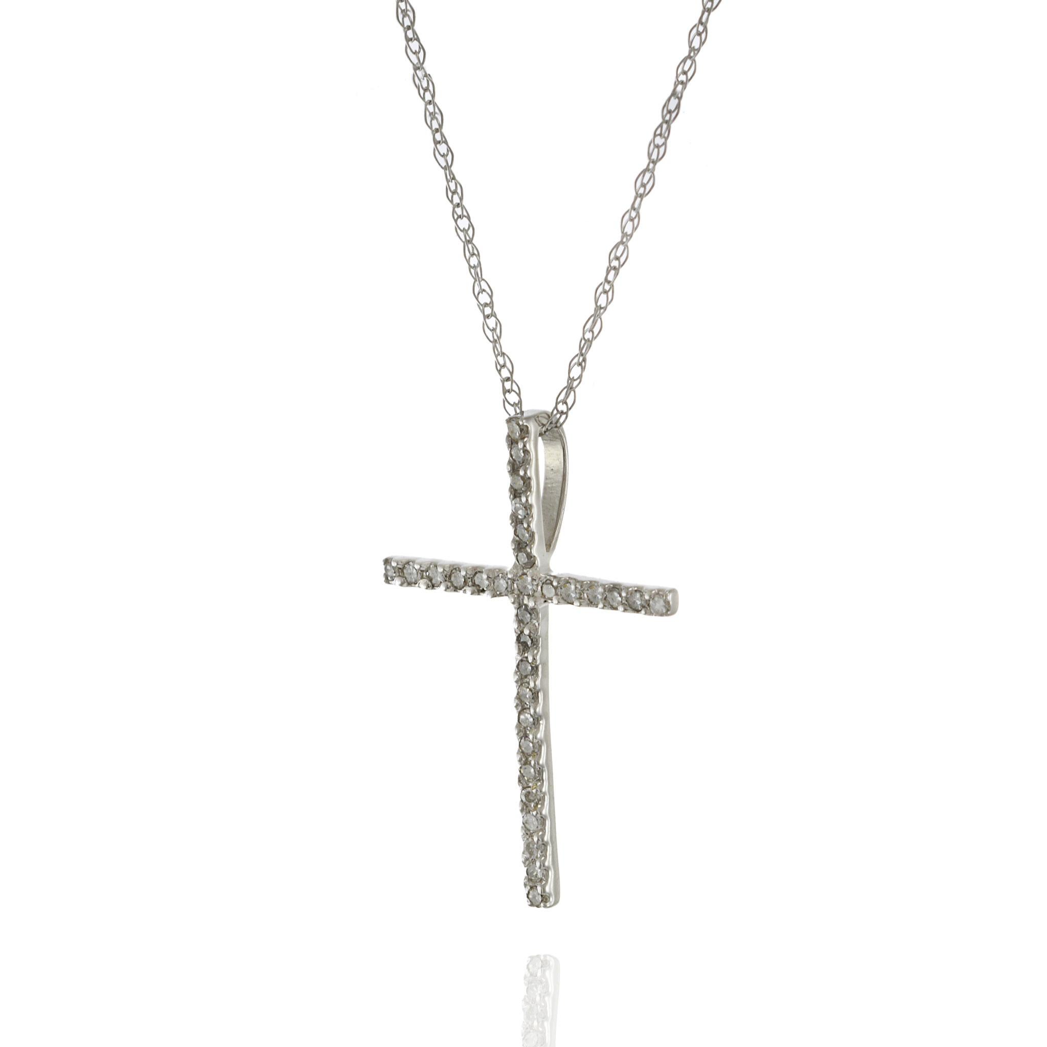 Taglio rotondo Collana a croce con diamanti in oro bianco 14KT in vendita