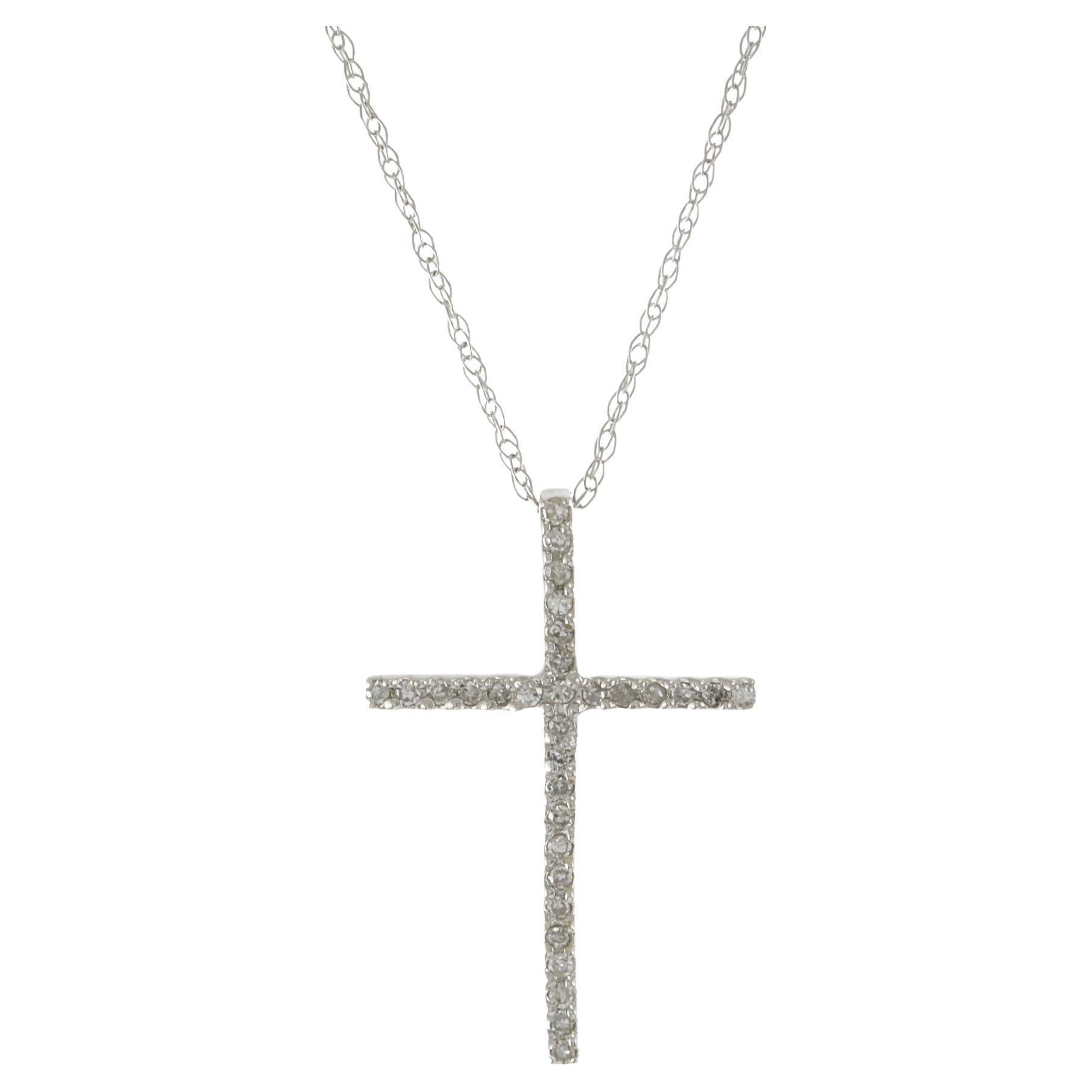 14KT White Gold Diamond Cross Necklace