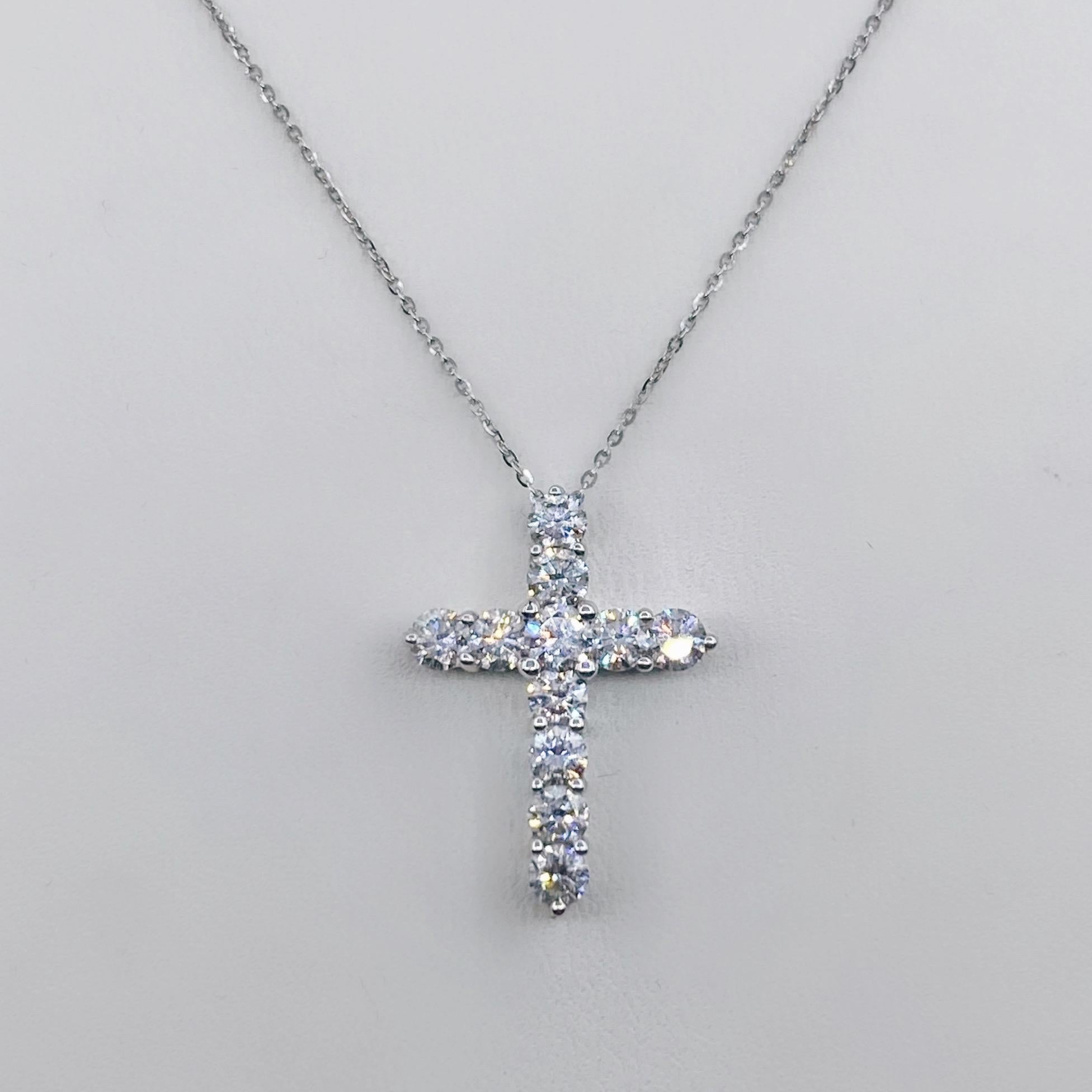 Asscher Cut 14KT White Gold Diamond Cross Pendant For Sale