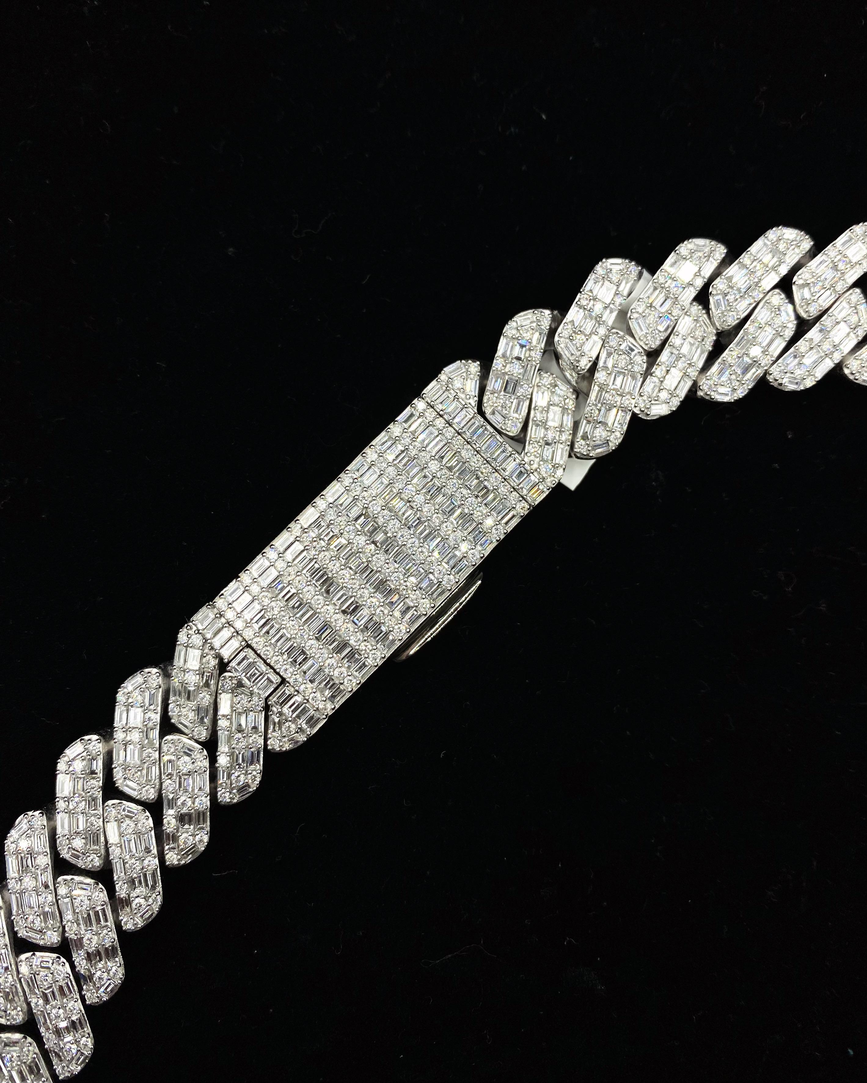 14kt White Gold Diamond Cuban Link Chain with 43.60ct Diamonds For Sale 1