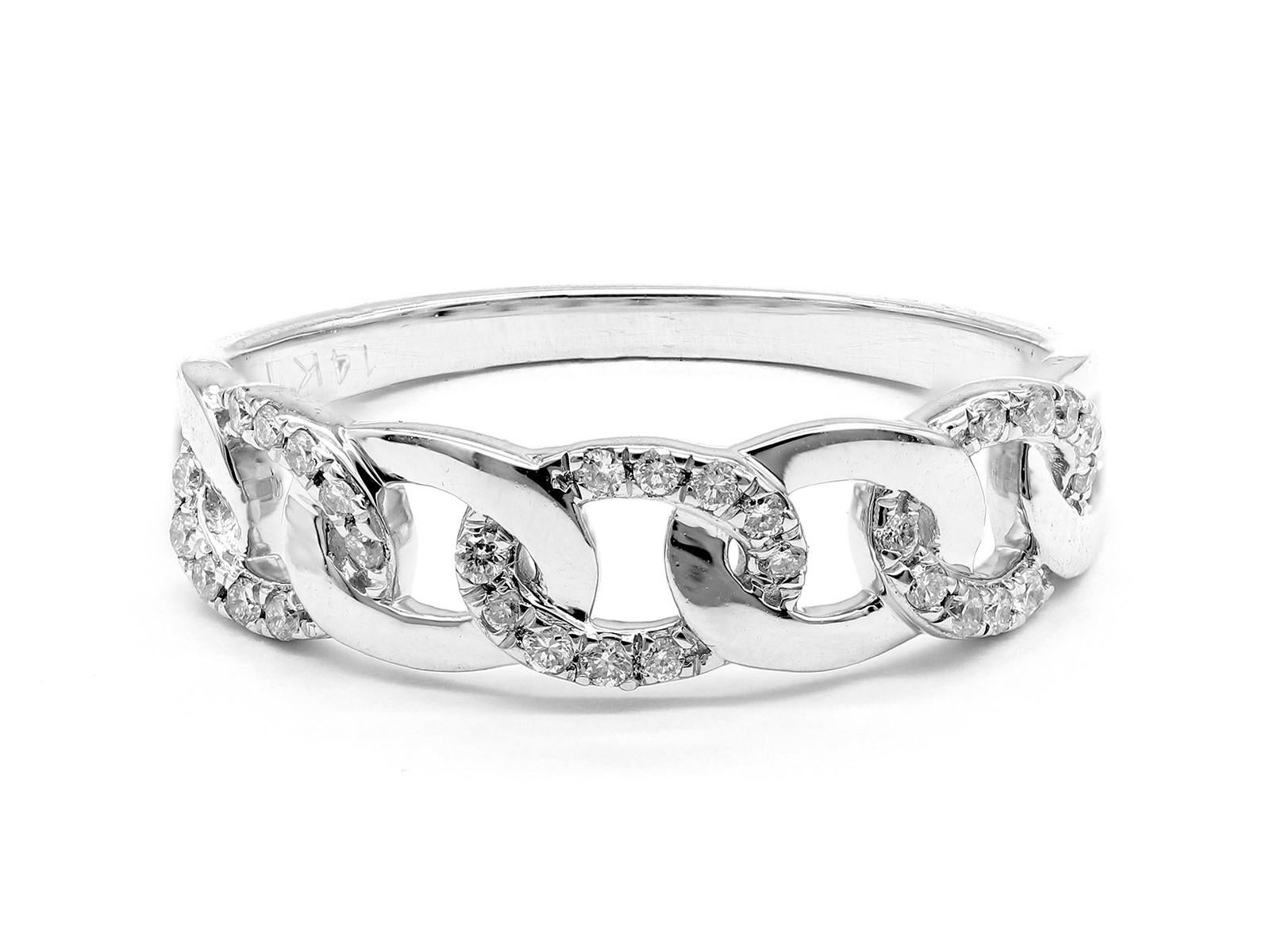 Bague de mode à maillons cubains en or blanc 14KT et diamants Pour femmes en vente