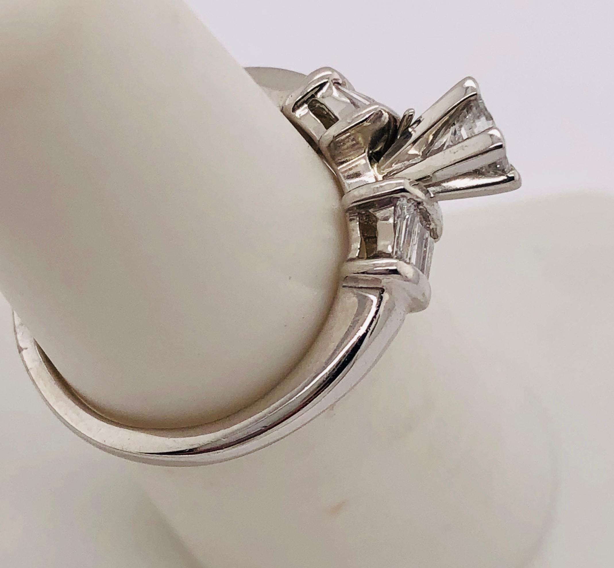 14 Karat White Gold Diamond Engagement Ring Side Baguette Cut Diamonds For Sale 5
