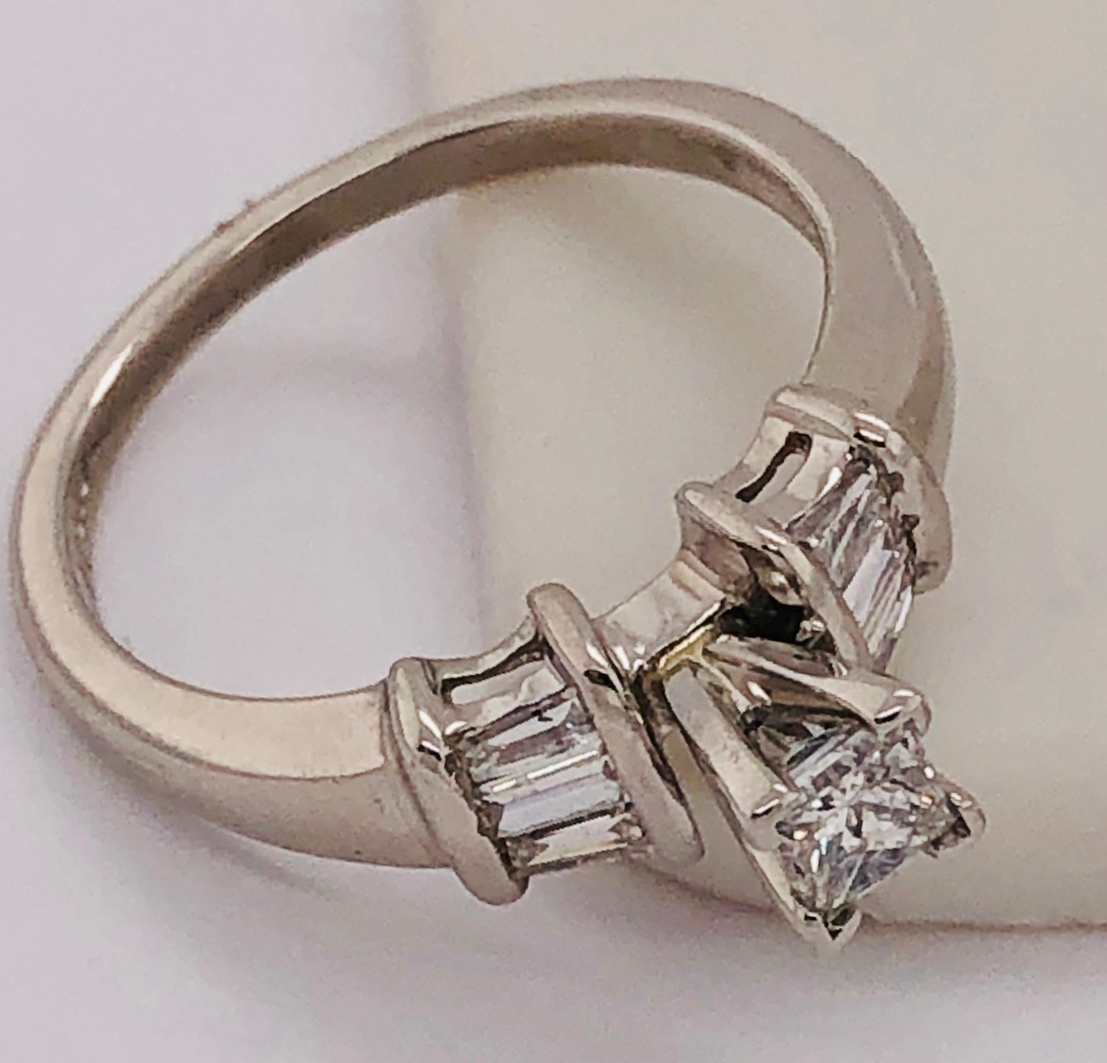 14 Karat White Gold Diamond Engagement Ring Side Baguette Cut Diamonds For Sale 10