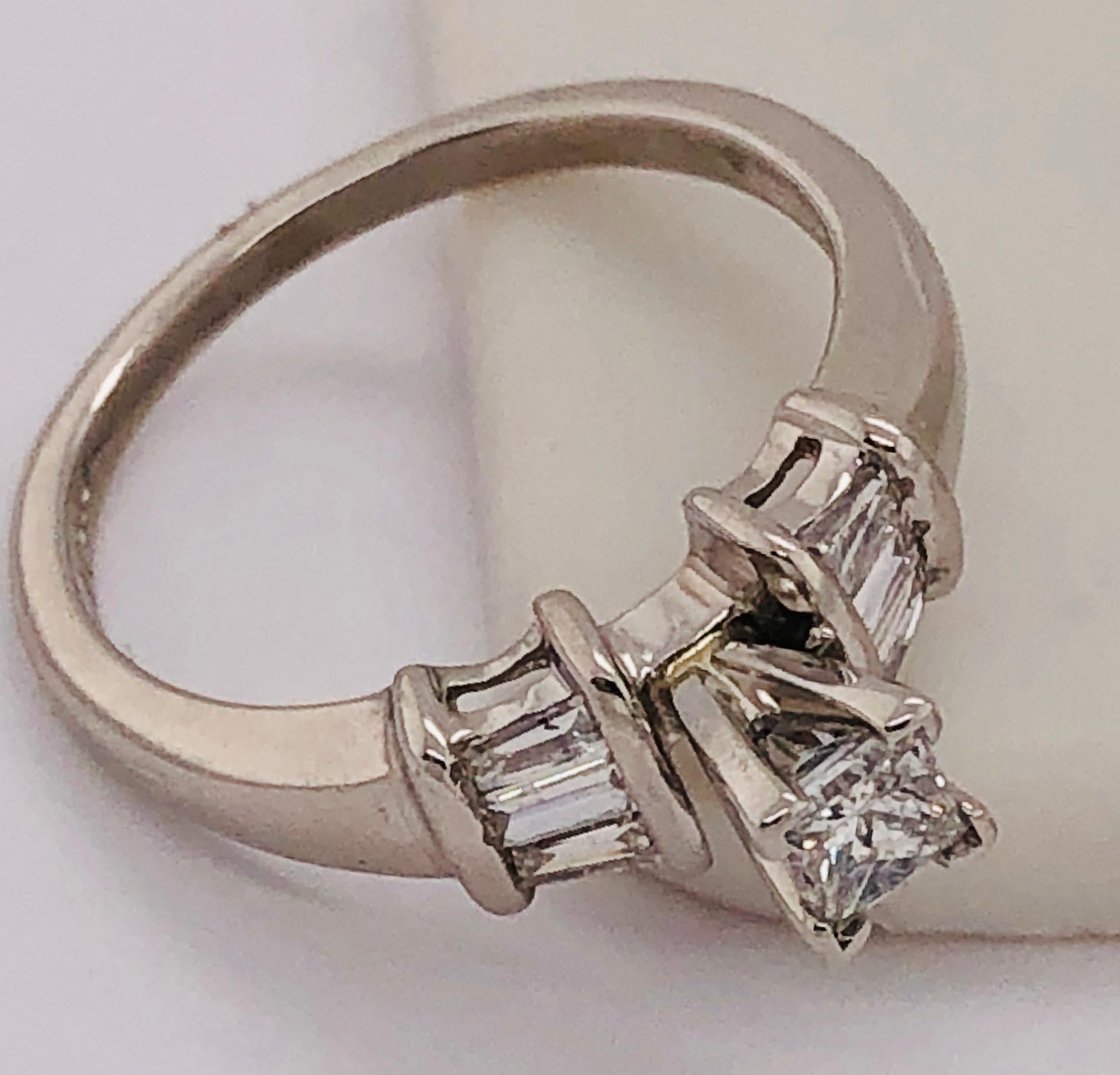 14 Karat White Gold Diamond Engagement Ring Side Baguette Cut Diamonds For Sale 8
