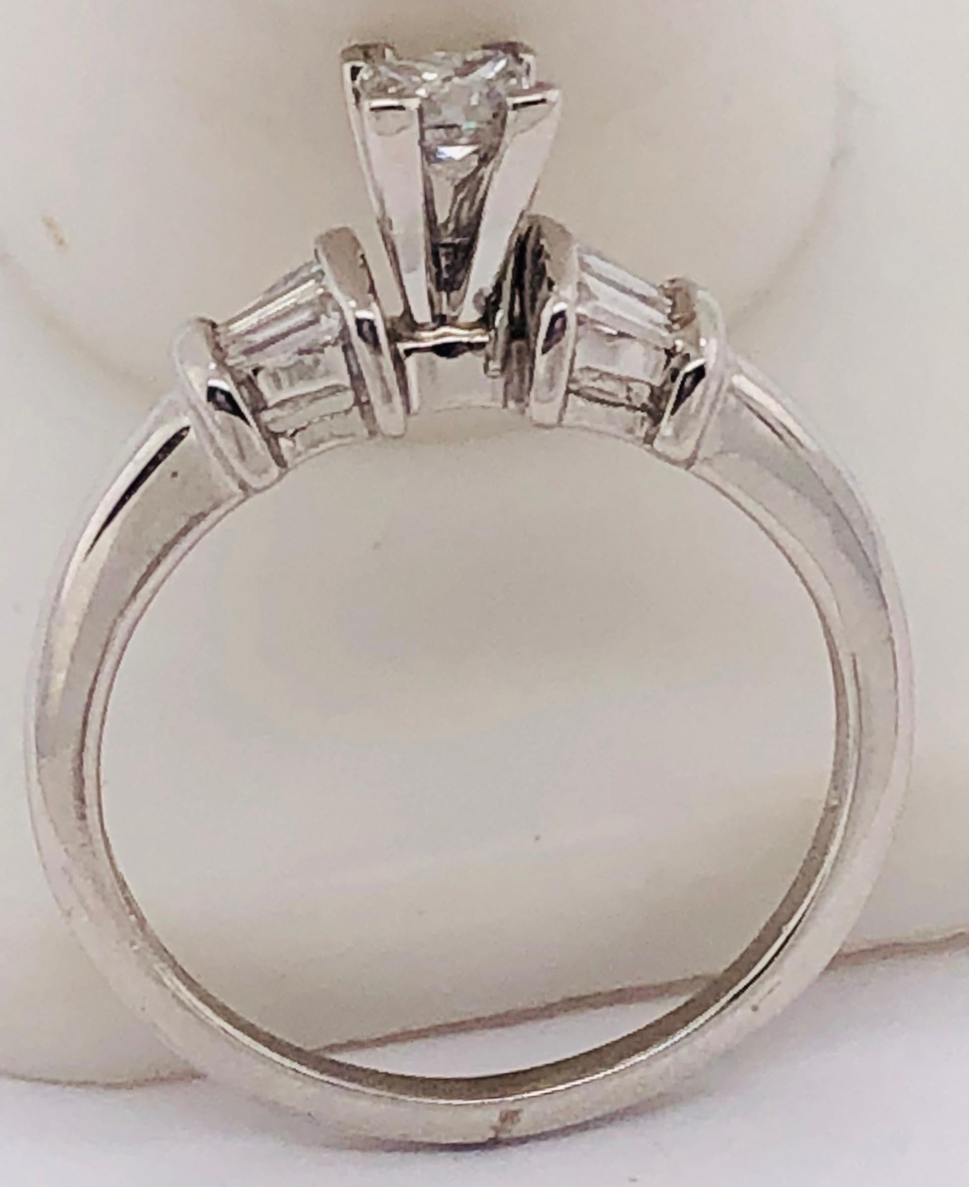 14 Karat White Gold Diamond Engagement Ring Side Baguette Cut Diamonds For Sale 1