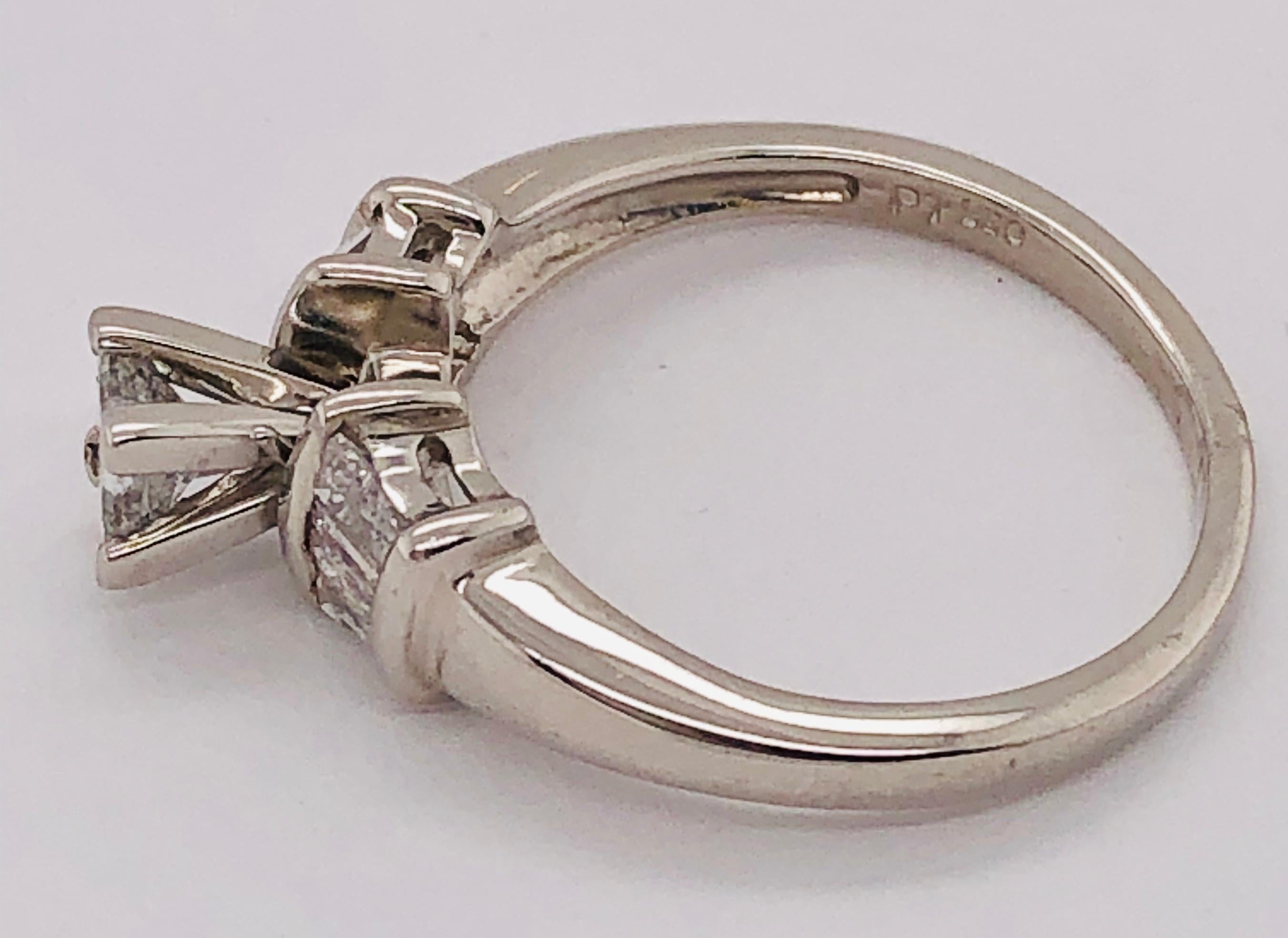 14 Karat White Gold Diamond Engagement Ring Side Baguette Cut Diamonds For Sale 1