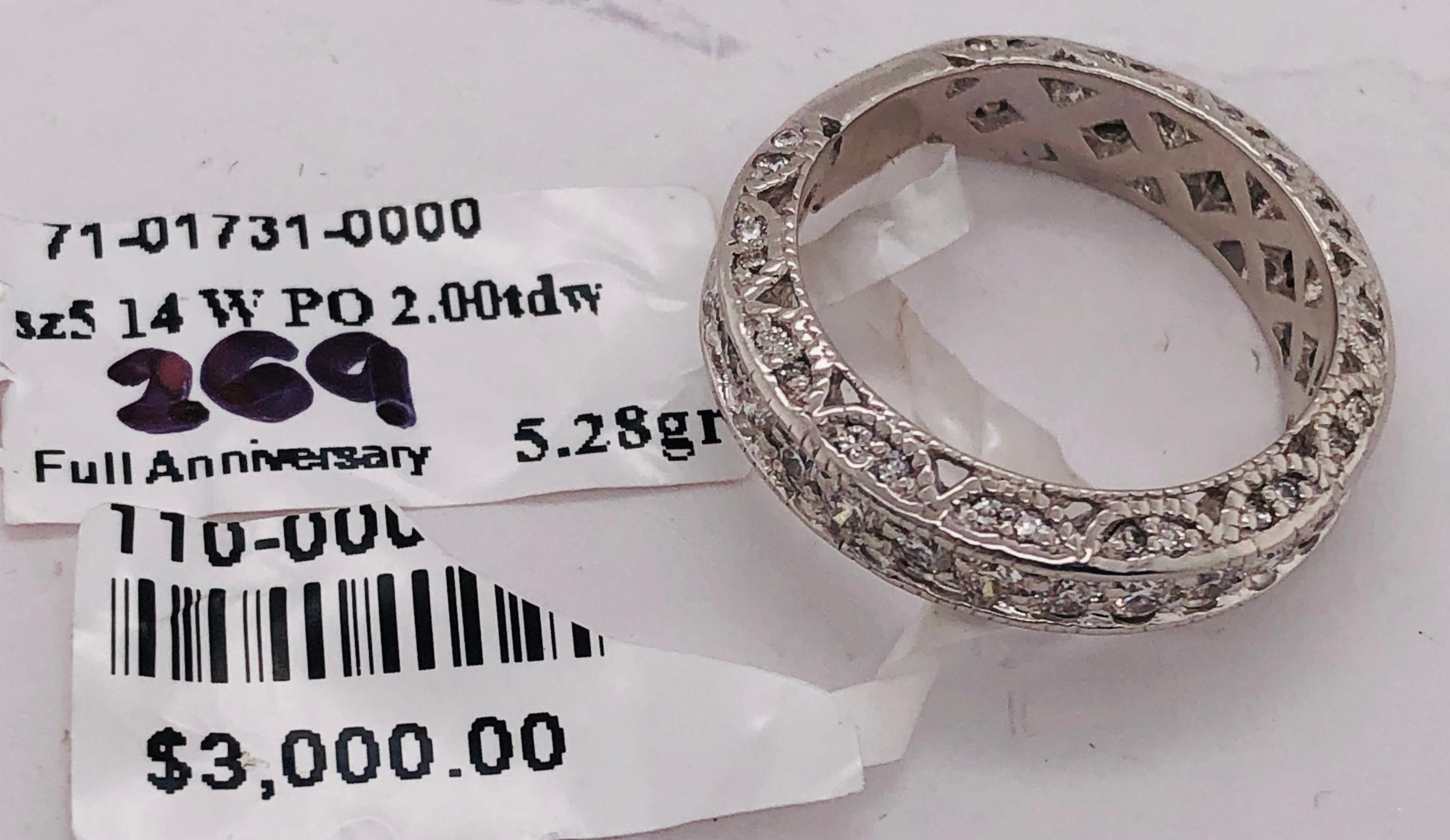 14 Karat White Gold Diamond Eternity Anniversary Ring Wedding Band 2.00 TDW For Sale 4